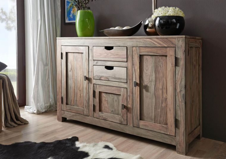 Sideboard Sheesham 130x45x85  grau geölt NATURE GREY #86