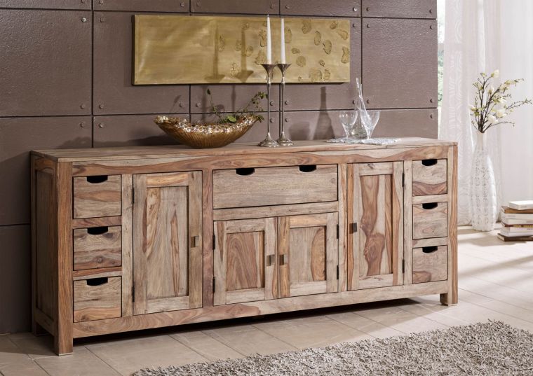 Sideboard Sheesham 210x42x85  grau geölt NATURE GREY #080