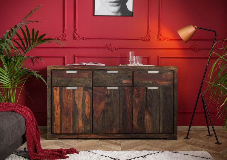 Sideboard Sheesham 150x45x85 grau geölt TAMBORA #881