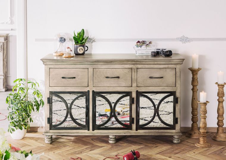 Sideboard Mango 150x45x92 grau lackiert HERMITAGE #014