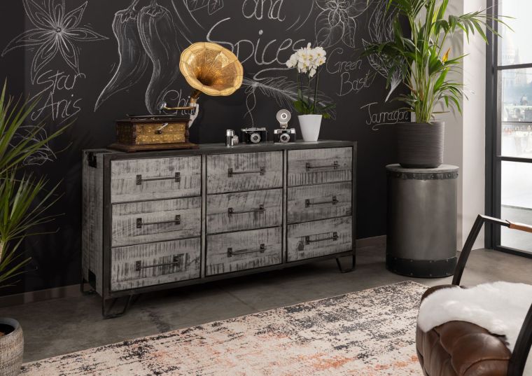 Sideboard Mango 150x45x80 grau lackiert HEAVY INDUSTRY #118