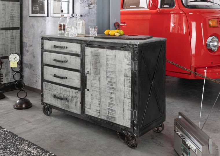 Sideboard Mango 120x46x92 grau lackiert HEAVY INDUSTRY #125