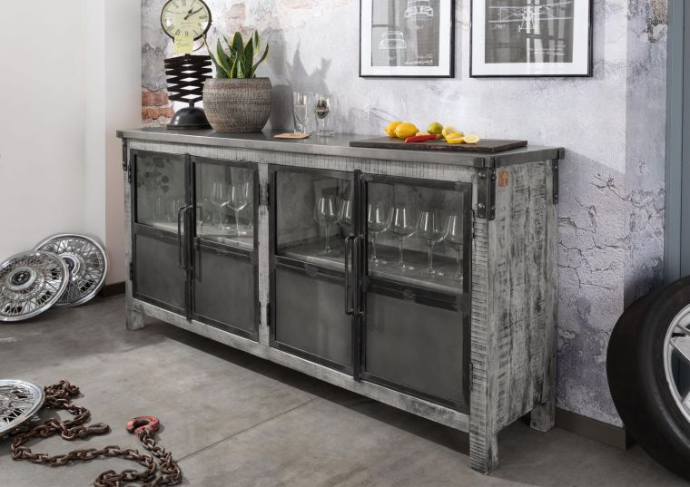 Sideboard Mango 180x40x90 grau lackiert HEAVY INDUSTRY #150