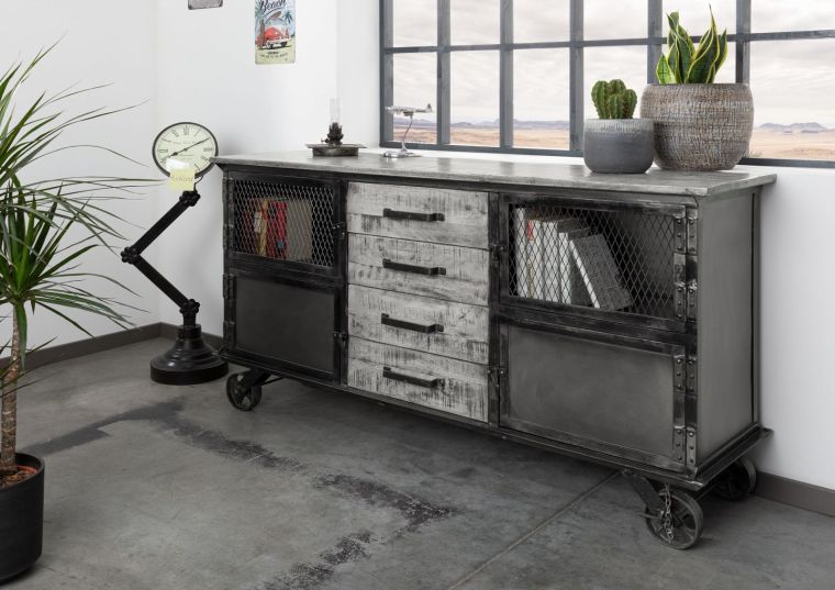 Sideboard Mango 153x40x80 grau lackiert HEAVY INDUSTRY #153