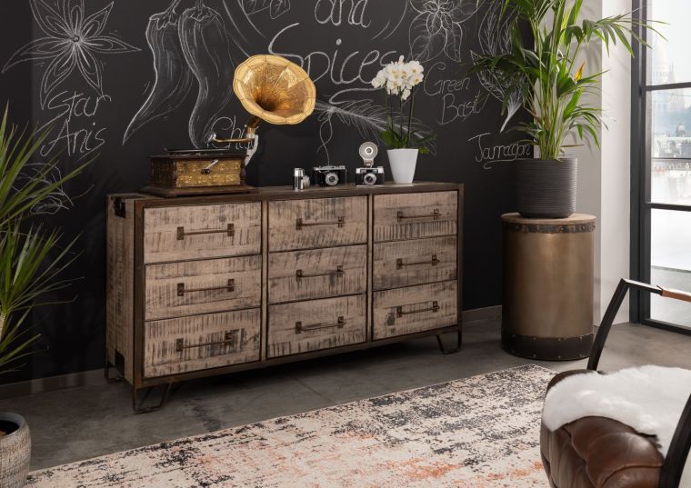 Sideboard Mango 150x45x80 braun lackiert HEAVY INDUSTRY #218