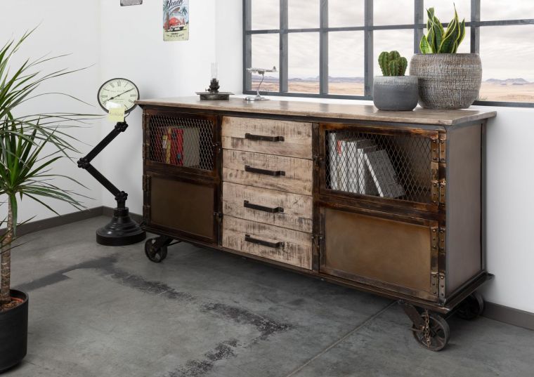 Sideboard Mango 153x40x80 braun lackiert HEAVY INDUSTRY #253