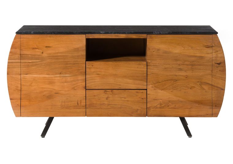 Sideboard Akazie 154x40x75 natur lackiert / Marmor schwarz MONTREAL #125