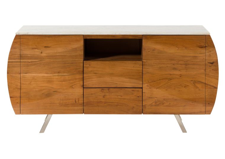 Sideboard Akazie 154x40x75 natur lackiert / Marmor weiß MONTREAL #126