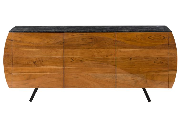 Sideboard Akazie 184x40x75 natur lackiert / Marmor schwarz MONTREAL #127