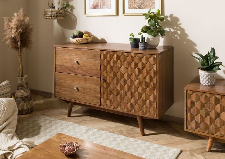 Sideboard Akazie 115x42x75 Akazie natur lackiert MOSAYK  #112