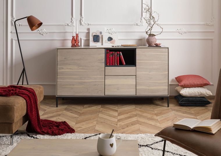 Sideboard Akazie 160x45x85 grau-weiß geölt CHICAGO #04