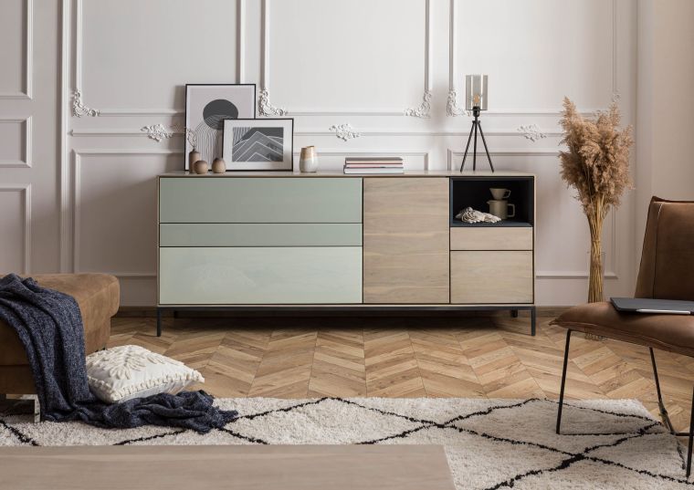 Sideboard Akazie 200x45x85 grau-weiß geölt CHICAGO #05