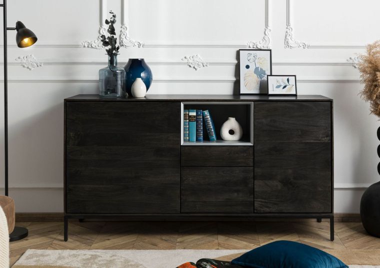 Sideboard Mango 160x45x85 dunkelgrau geölt CHICAGO #204