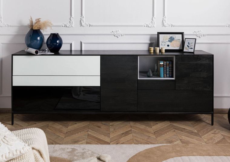 Sideboard Mango 240x45x85 dunkelgrau geölt CHICAGO #206