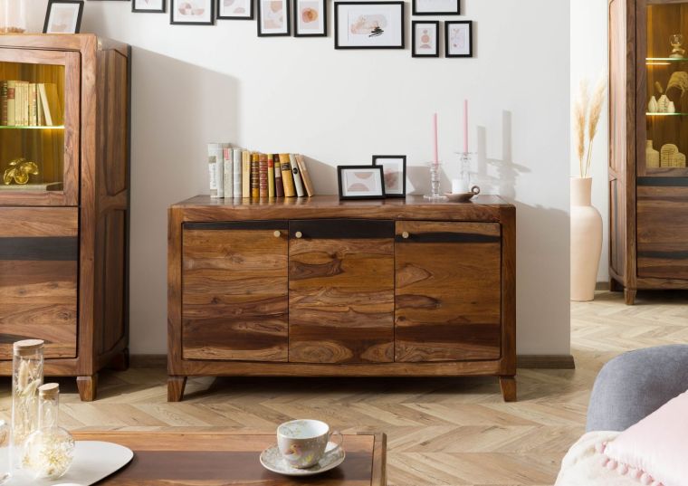 Sideboard Sheesham 140x45x80 dunkelbraun lackiert ANCONA #221