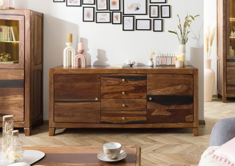 Sideboard Sheesham 175x45x80 dunkelbraun lackiert ANCONA #223