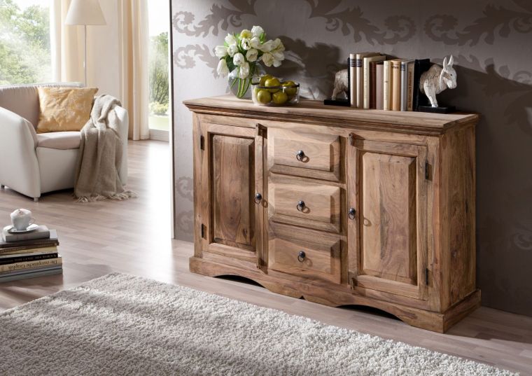 Sideboard Sheesham 135x40x85 grau geölt LEEDS #42