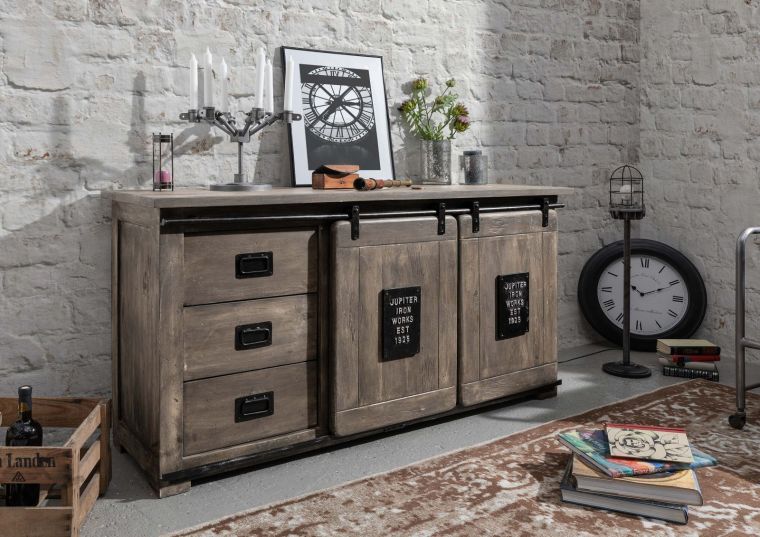 Sideboard Mango 150x45x80 grau lackiert RAILWAY #200