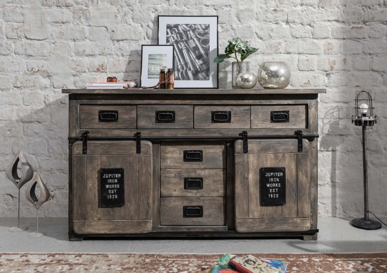 Sideboard Mango 150x45x90 grau lackiert RAILWAY #219