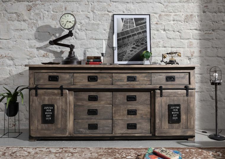 Sideboard Mango 200x45x90 grau lackiert RAILWAY #222