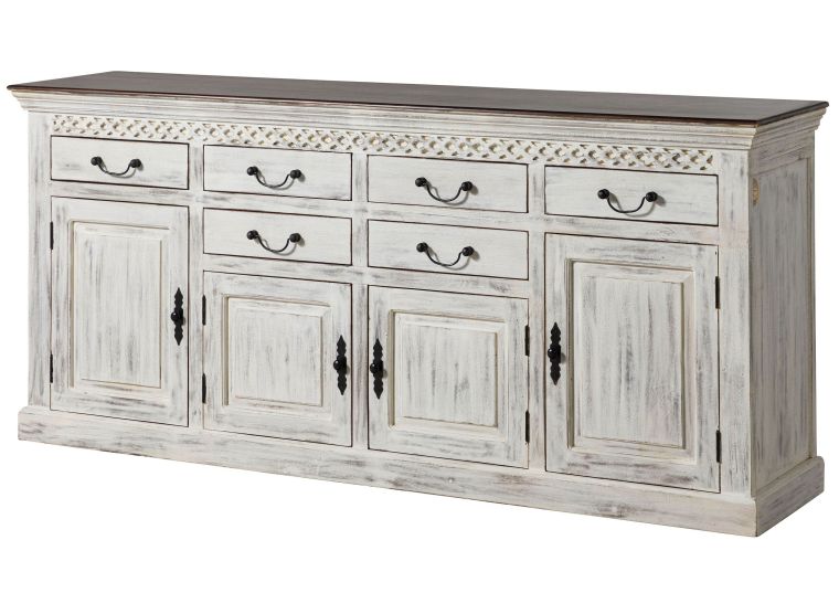 Sideboard Mango / Akazie 200x45x90 weiß gewachst CASTLE-ANTIK #108