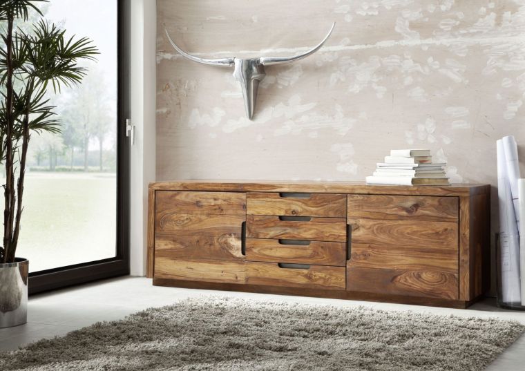 Sideboard Sheesham 205x50x65 walnuss lackiert DUKE #116