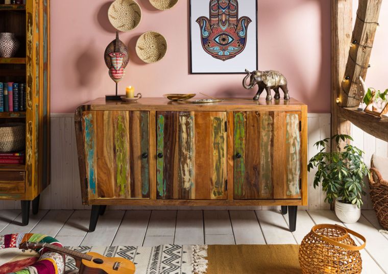 Sideboard Altholz 150x45x86 mehrfarbig lackiert SIXTIES #111