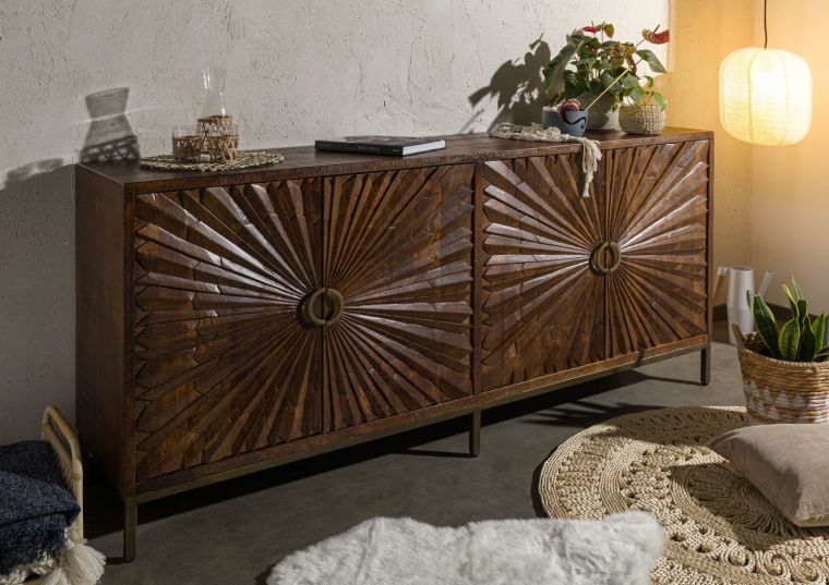 Sideboard Mango 201x48x89 braun lackiert STILMÖBEL #129