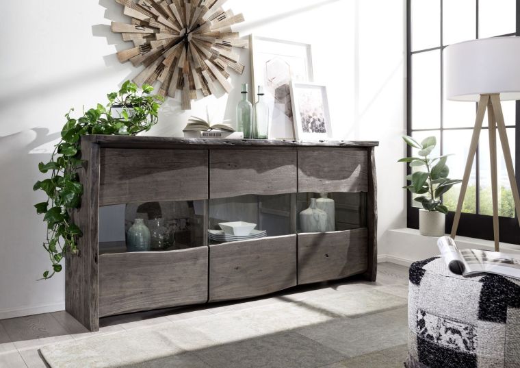 Sideboard Akazie 191x45x96 grau lackiert PURE ACACIA #908