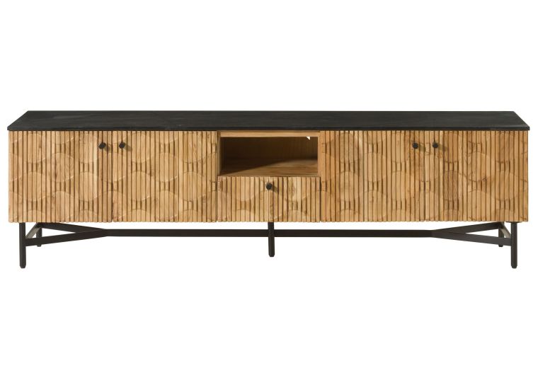 TV-Board Akazie 200x40x55 natur lackiert / Marmor schwarz LONDON #106