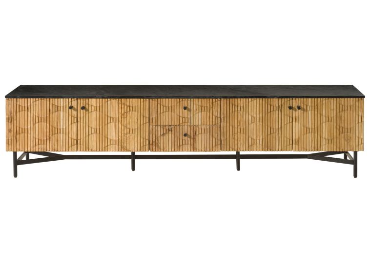 TV-Board Akazie 240x40x55 natur lackiert / Marmor schwarz LONDON #107