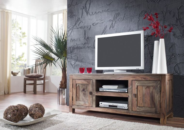 TV-Board Sheesham 145x45x60  grau geölt NATURE GREY #41