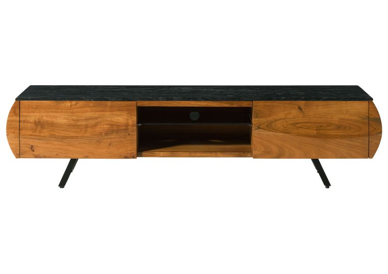 TV-Board Akazie 184x40x45 natur lackiert / Marmor schwarz MONTREAL #121