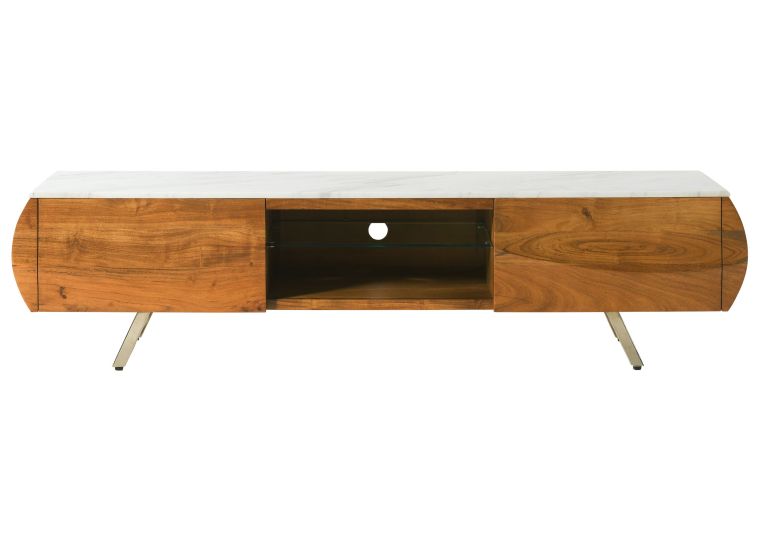 TV-Board Akazie 184x40x45 natur lackiert / Marmor weiß MONTREAL #122