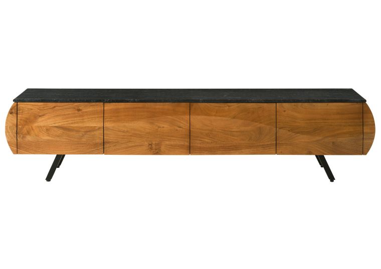 TV-Board Akazie 204x40x45 natur lackiert / Marmor schwarz MONTREAL #123