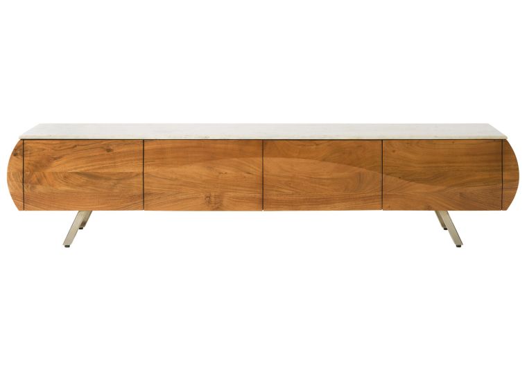 TV-Board Akazie 204x40x45 natur lackiert / Marmor weiß MONTREAL #124