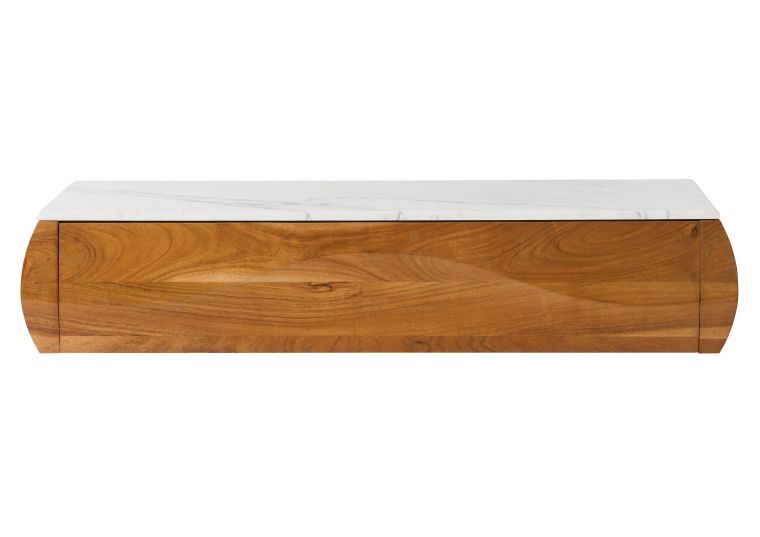 Lowboard Akazie 124x40x25 natur lackiert / Marmor weiß MONTREAL #132