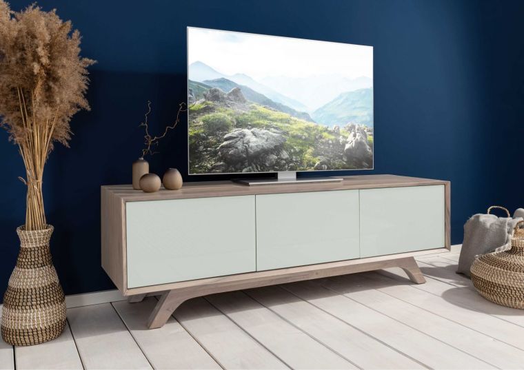 TV-Board Akazie 160x45x50 braun-weiß lackiert TROMSO #104