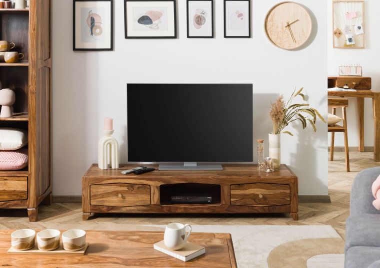 TV-Board Sheesham 160x43x33 braun lackiert ANCONA #112