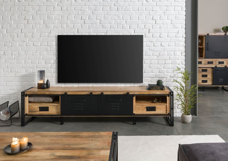 TV-Board Mango 240x45x55 natur klar lackiert / Metall schwarz BLACKBURN #555