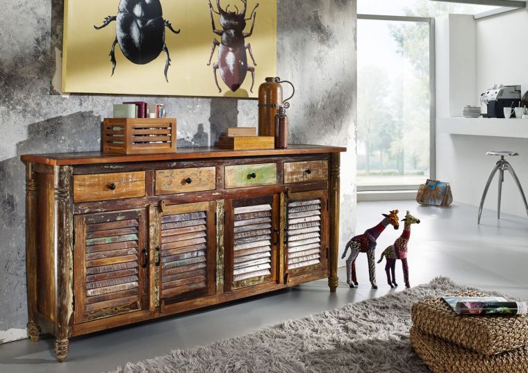 Sideboard Altholz 183x42x90 mehrfarbig lackiert FABLE #17