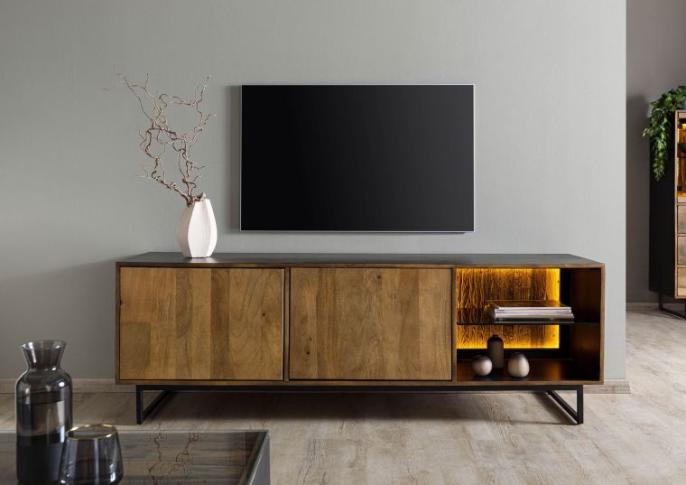 TV-Board Mango / Altholz 180x47x60 schwarz / natur lackiert DAVIS #10