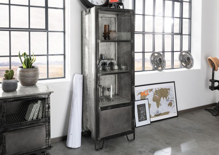 Vitrine Mango 60x40x180 grau lackiert HEAVY INDUSTRY #140