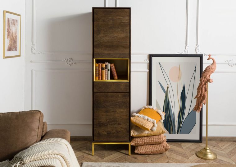 Highboard Mango 45x45x175 braun geölt CHICAGO #110