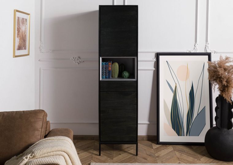 Highboard Mango 45x45x175 dunkelgrau geölt CHICAGO #210