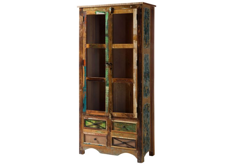 Vitrine Altholz 90x40x190 mehrfarbig lackiert NATURE OF SPIRIT #138