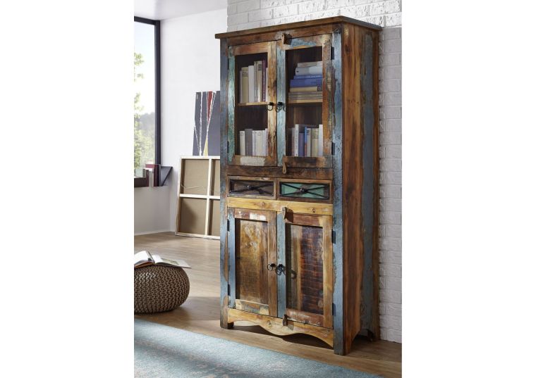 Vitrine Altholz 90x40x180 mehrfarbig lackiert NATURE OF SPIRIT #08