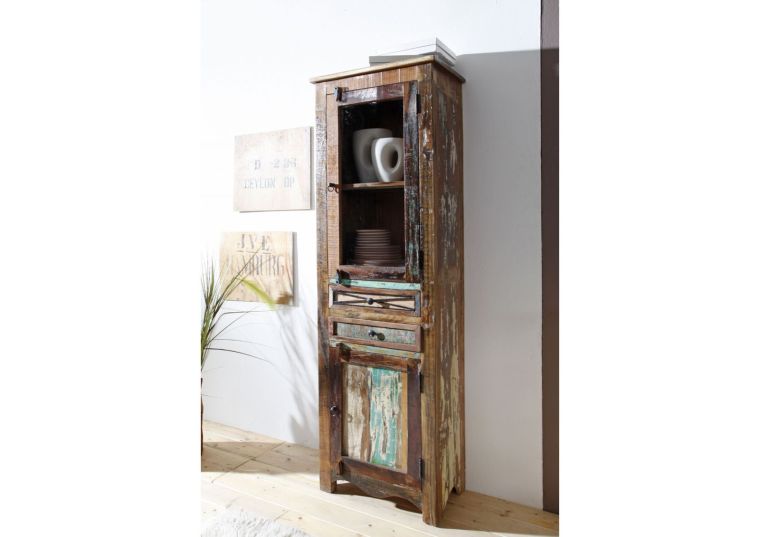 Vitrine Altholz 60x35x190 mehrfarbig lackiert NATURE OF SPIRIT #24