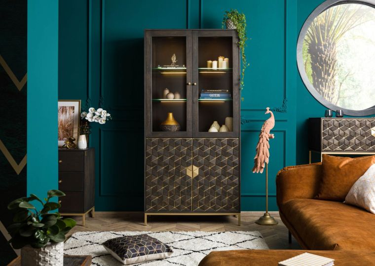 Vitrine Mango 99x40x200 grau geölt DIAMOND #115