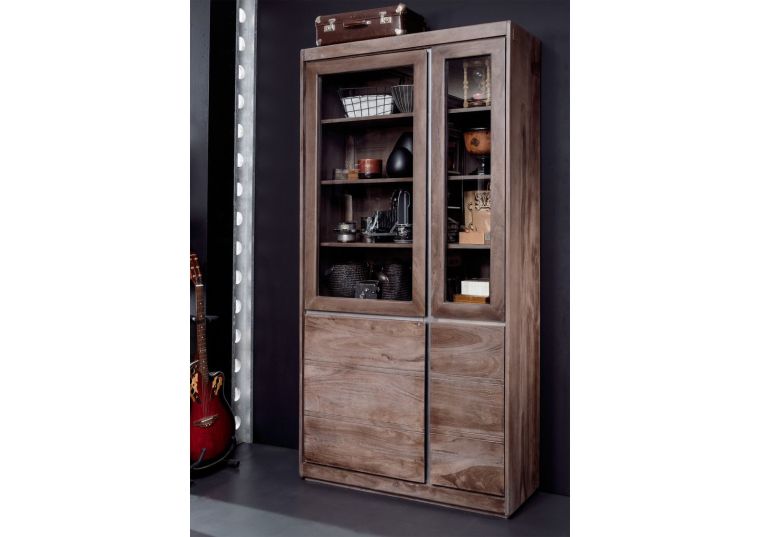 Vitrine Sheesham 102x40x205 smoked oak lackiert SYDNEY #201